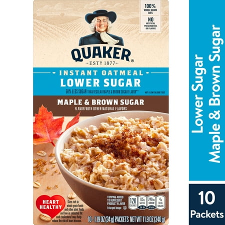 Quaker, Instant Oatmeal, Lower Sugar, Maple & Brown Sugar, 1.19 oz, 10 Packets