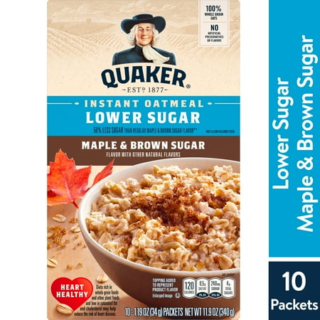 Quaker, Instant Oatmeal, Lower Sugar, Maple & Brown Sugar, 1.19 oz, 10 Packets