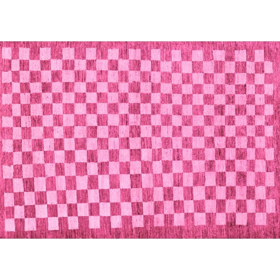Ahgly Company Indoor Rectangle Checkered Pink Modern Area Rugs, 5' x 7'