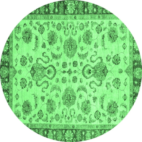Ahgly Company Indoor Round Abstract Emerald Green Modern Area Rugs, 4' Round
