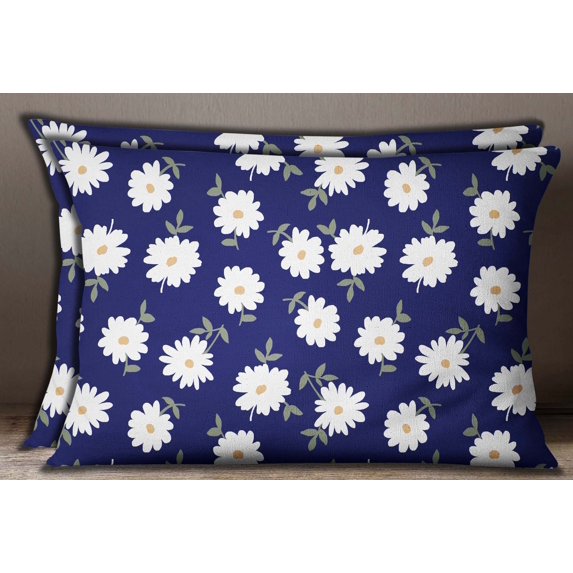 S4Sassy Floral Print Decorative 1 Pair Navy Blue Cotton Poplin Cushion Cover Sham Case-12 x 18 Inches