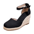 thumbnail image 3 of IWRICH Women's Squared Closed Toe Wedges Espadrilles Sandals Platform Ankle Strap Beach Sandals Black 7, 3 of 9
