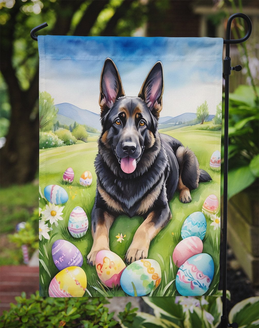Black German Shepherd Easter Egg Hunt Garden Flag 11.25 in x 15.5 in