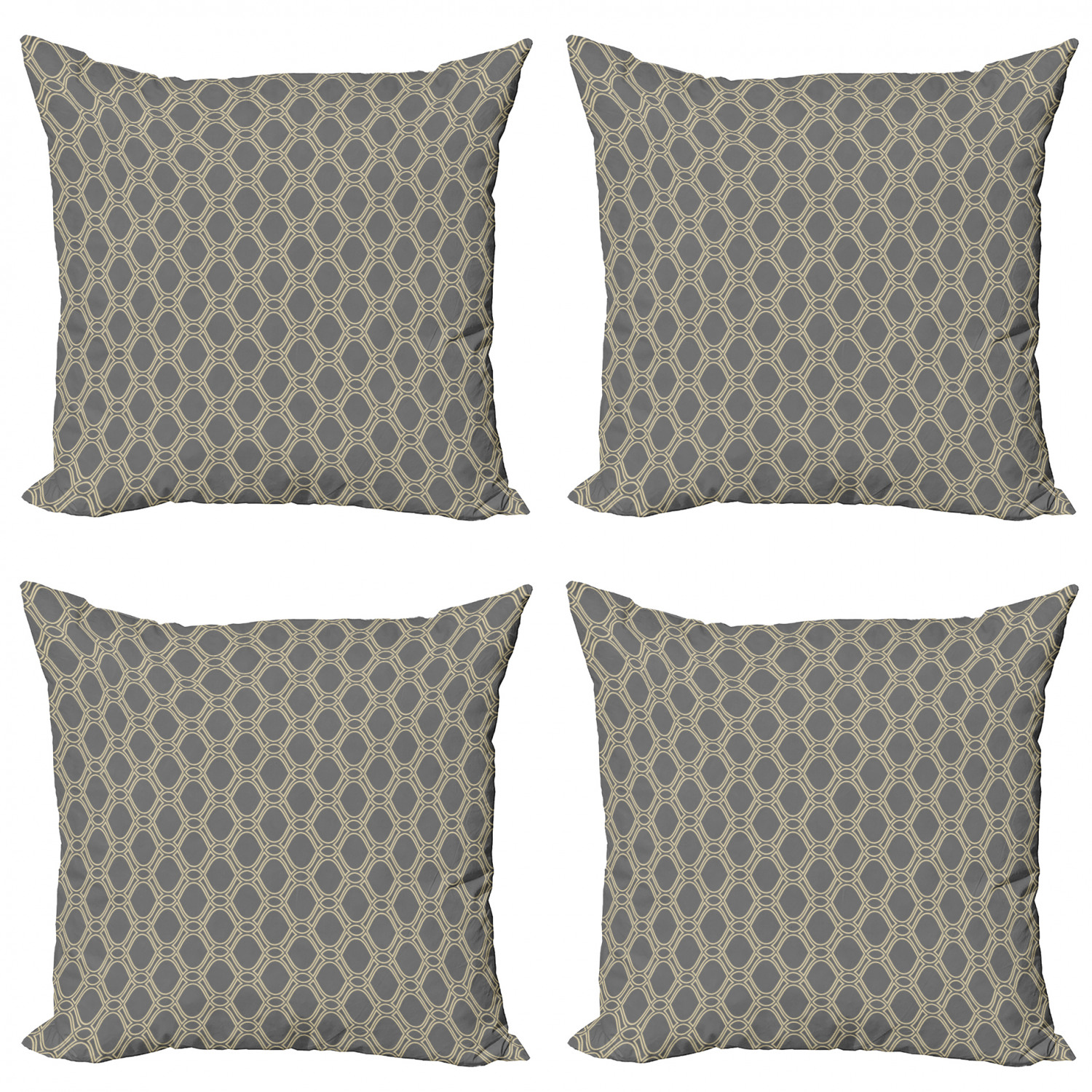 Geometric Throw Pillow Cushion Case Pack of 4, Oval Shapes with Curved