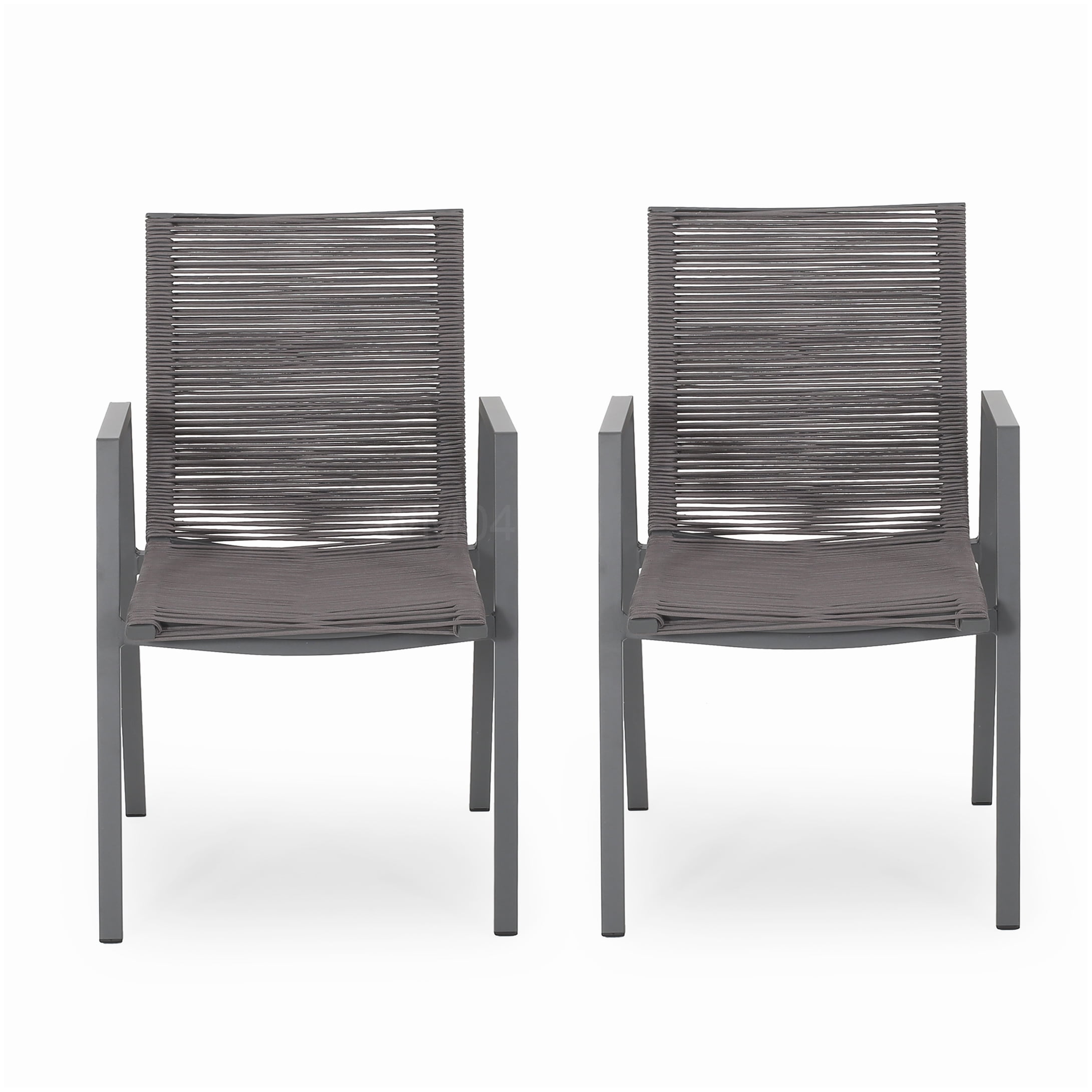 Contemporary Outdoor Chairs Set of 2, Gray Aluminum and Rope Design for Deck Porch Garden