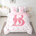 thumbnail image 2 of Homewish Dreamy Princess Letter B Bedding Comforter Set 7pcs, Girly Pink Ribbon Bow-tie King Bedding Sets, Teens Kids Girls Reversible Bed Sheets, Luxury Bedroom Decor, 2 of 7
