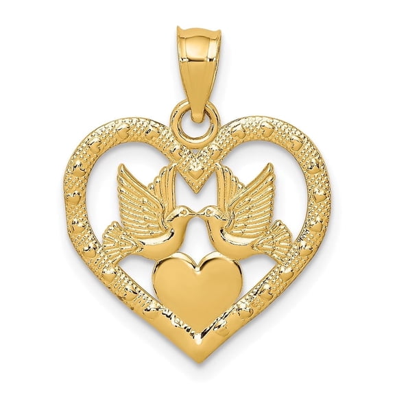 DewberryDiamonds 10K Yellow Gold Doves In Heart Charm Pendant for Women( Weight :  0.77 G, Length : 16.2 mm, Width : 16.97 mm)