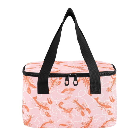 6L Insulated Lunch Bag Square Handheld Cooler Tote Seafood Lobster Pattern Reusable Thermal Bag with Polyester & Aluminum Lining for Work Picnic Travel