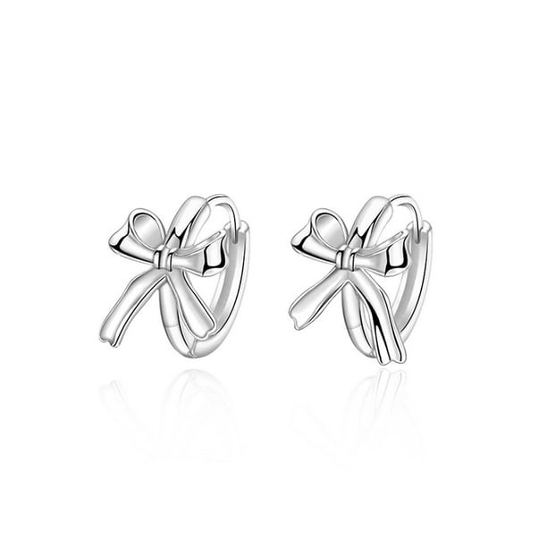 Pendientes de aro SLUYNZ de plata de ley con lazo para mujeres y niñas