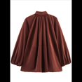 thumbnail image 4 of Chaqueta Acolchada para Mujer, Estilo Urbano, Holgada, Informal, con Mangas Murciélago, Solapa, Plisada y Cremallera. Vino Tinto L, 4 of 7