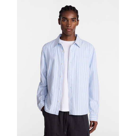 No Boundaries Boxy Cropped Fit Oxford Shirt with Long Sleeves, Men's XS-5XB