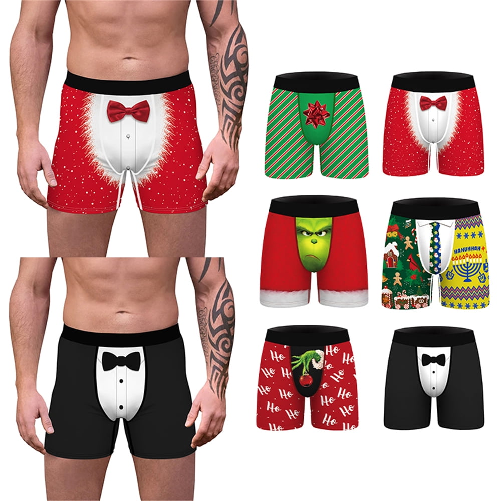 Jieowen Men's Funny 3D Print Christmas Boxer Briefs How the Grinch