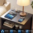 thumbnail image 4 of Yeshouse mesita de noche negra de madera con estación de carga, 2 cajones y estante abierto, diseño moderno con tiradores metálicos, ideal para dormitorio, sala de estar u oficina, 4 of 8