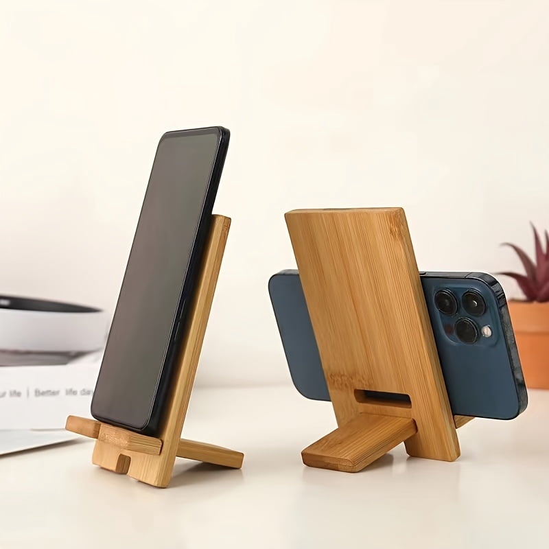 Set of 3 Bamboo Phone Stands - Natural Wooden Desktop Organizer for Smartphones, Tablet Stand and Charging Dock Holder, Eco-Friendly Desk Accessory