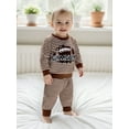thumbnail image 5 of Loicainy Baby Toddler Boys Autumn 2Pcs Pants Outfits Sets 3 6 12 18 24 Moths 2T 3T Long Sleeve O Neck Rugby Embroidery Tops Striped Pants Clothes Sets, 5 of 9