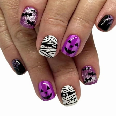 24x/Box Halloween Short Square False Nails Full Covers on Nails Manicures Supplies for Woman