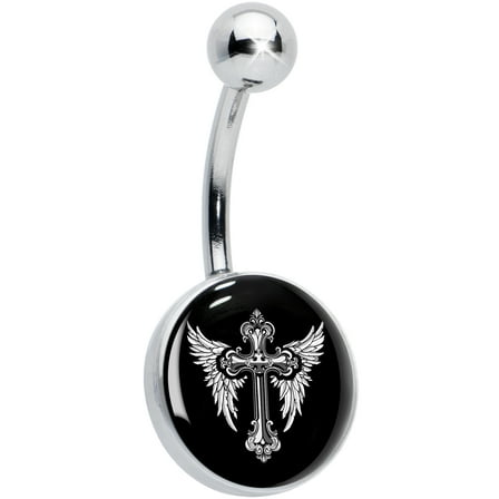 Body Candy Womens 14G 316L Stainless Steel Navel Ring Piercing Black White Winged Cross Mens Belly Button Ring
