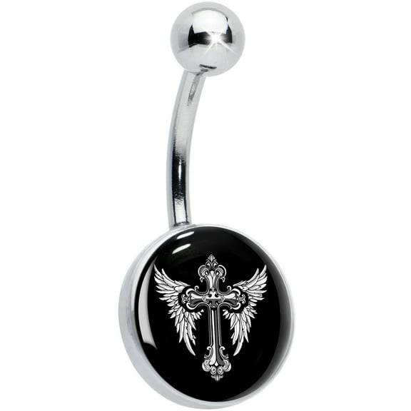 Body Candy Womens 14G 316L Stainless Steel Navel Ring Piercing Black White Winged Cross Mens Belly Button Ring