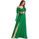 thumbnail image 1 of Vestidos de dama de honor de gasa con cuello en V y tirantes finos personalizados, vestidos formales de dama de honor fruncidos con hombros descubiertos y mangas, 1 of 5