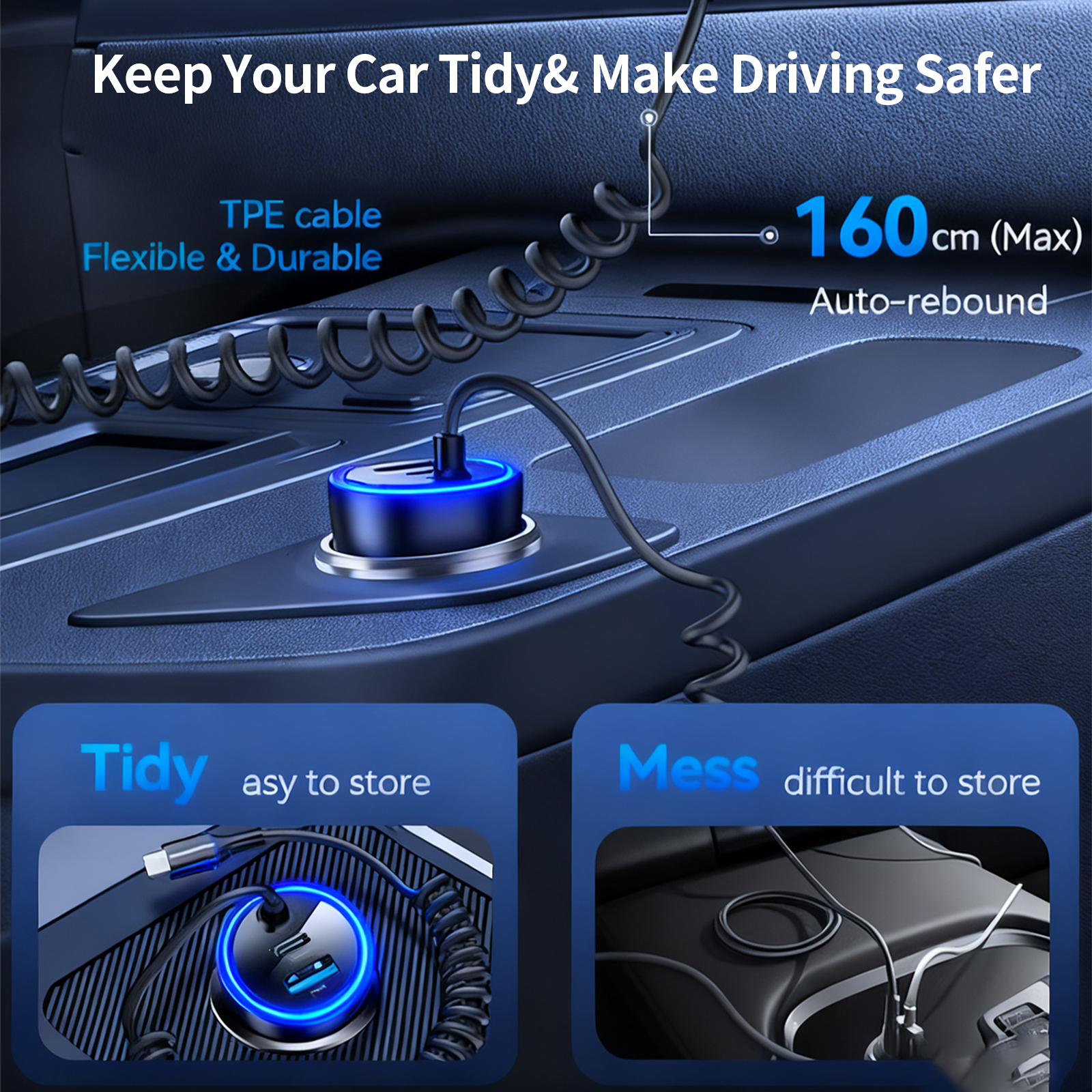 WJXCMDBS 60W USB-C Car Charger with Built-in Cable photo 5