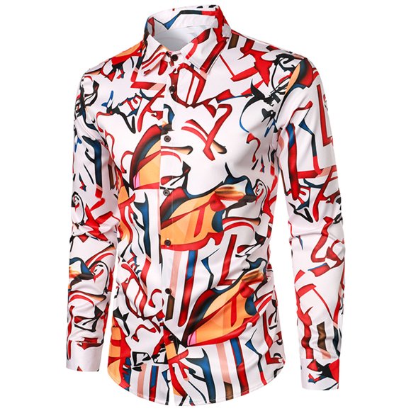 TIMIFIS Men's Dress Shirts Long Sleeve Floral Button Up Shirts Party Prom Wedding Shirt-OrangeFall