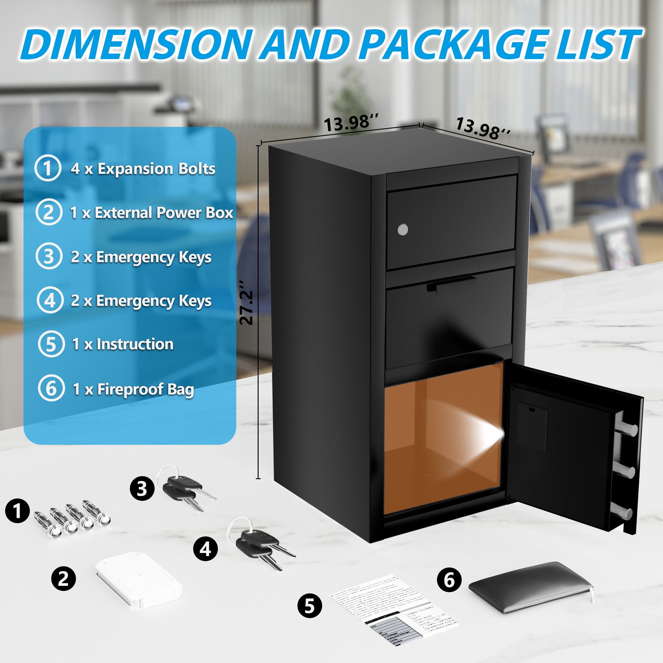 4.0 Cubic Feet Heavy Duty Dual Door Safe Box, Drop Safe Fireproof with Deposit Slot, Security Cash Safe for Home, Office, Hotel, Restaurant