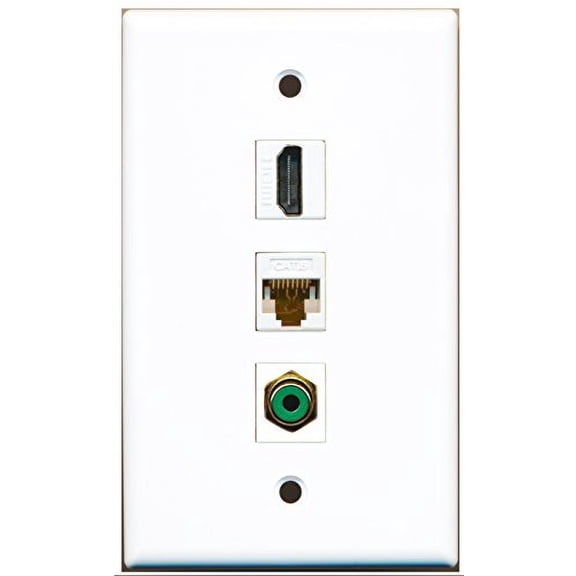 RiteAV - 1 Port HDMI and 1 Port RCA Green and 1 Port Cat6 Ethernet White Wall Plate