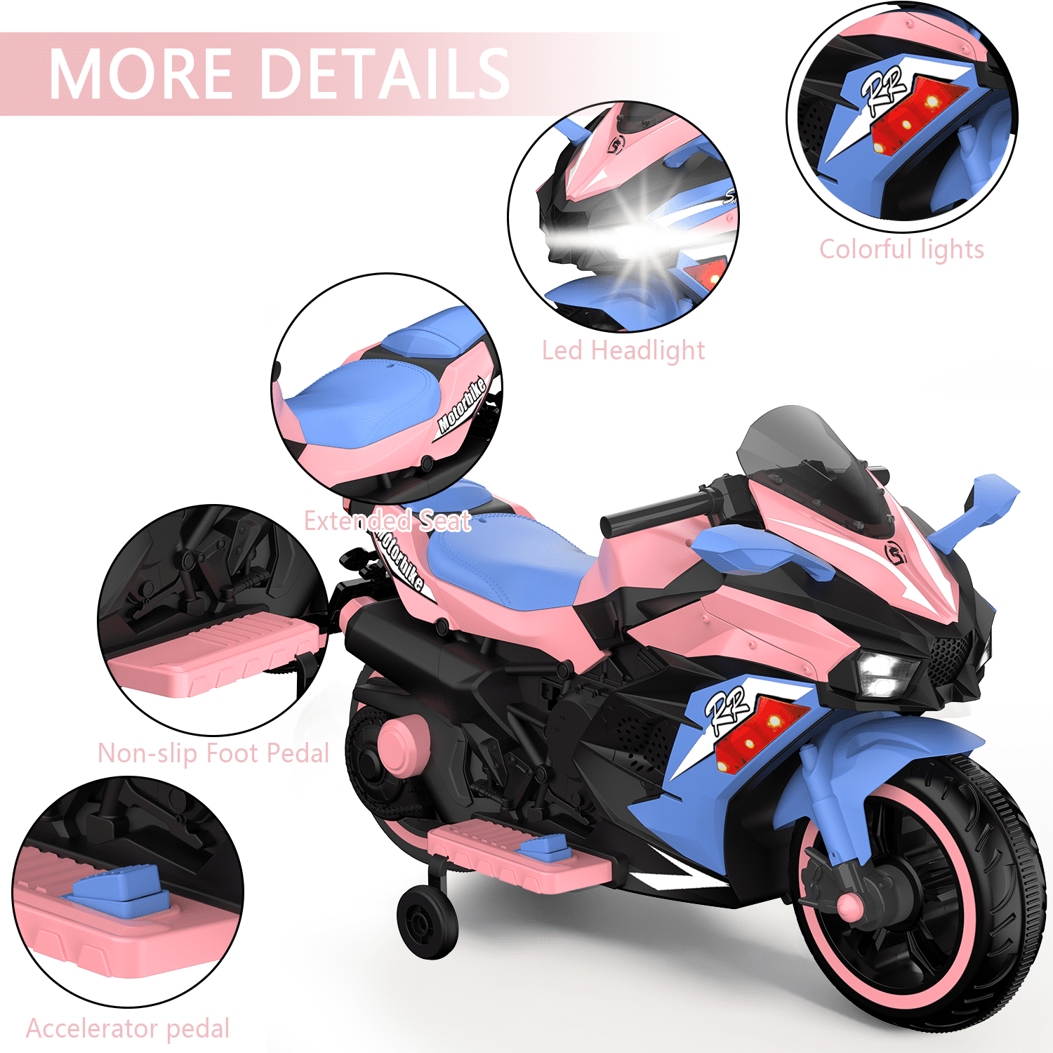 HNH 12V Ride on Toys for Girls, Kid Electric Motorcycle with Remote Control, Powered Motorcycle with Music, Bluetooth, Lights