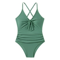 Hotiary Girls One Piece Swimsuits Kids Solid Color Quick Dry Adjustable Straps Bathing Suit Cute Beach Swimwear for 5-14Y Green