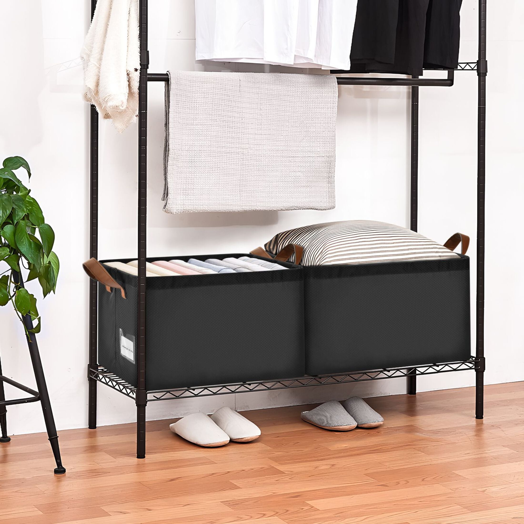 Ryvnso Black Storage Bins Large Basket Foldable Cube Toys Organizer with Handles 2 PCs