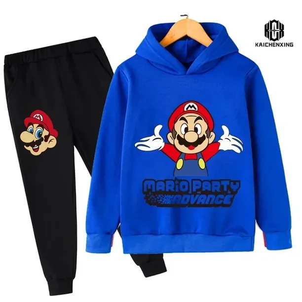 Conjunto de Sudadera con capucha de Super Mario para niños y niñas, ropa deportiva de 2 piezas con estampado, informal, a la moda, 2024