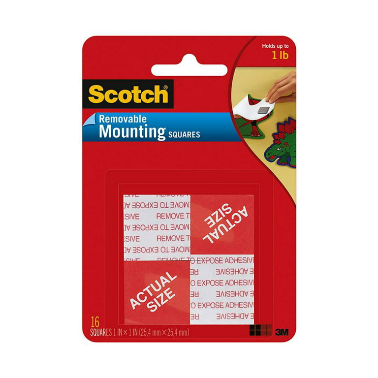 3M Scotch Mounting Tape Squares Removable 16 Double-Sided Adhesives, 2 Pack  