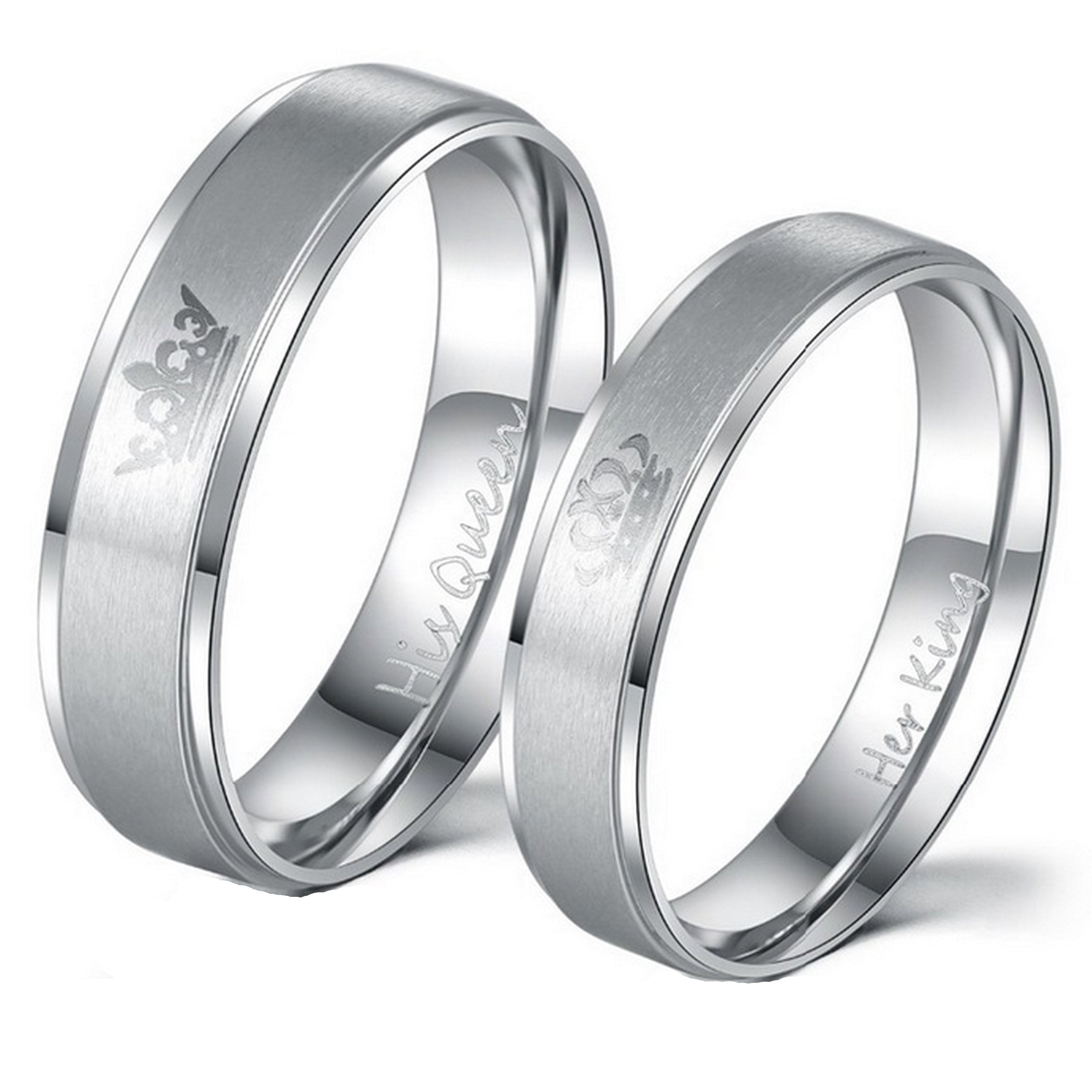 Couple's Matching King Queen Ring, "His Queen" or "Her King" Engraving