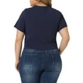 thumbnail image 3 of Agnes Orinda Women's Plus Size Solid Twist Front V Neck Ribbed Short Sleeve Casual Tops 1X Navy Blue, 3 of 6