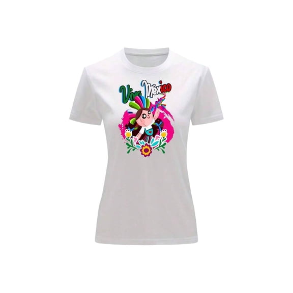 Playera Blusa De Viva Mexico Con Lele Fiestas Patrias Independencia Septiembre Color Blanco Talla Grande Marca Emil SaEs