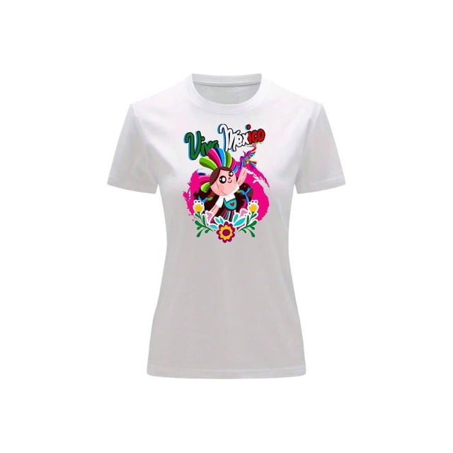 Playera Blusa De Viva Mexico Con Lele Fiestas Patrias Independencia Septiembre Color Blanco Talla Grande Marca Emil SaEs