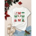 thumbnail image 2 of Christmas Nurse Themed T-Shirt with Bow and Gift Graphics - Casual Cotton Knit Fabric Crew Neck Tee with Medium Stretch, Geometric-pattern Design, Summer Wear, 2 of 7