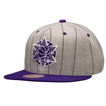 Men s Mitchell & Ness Heather Grey/Purple NBA Utah Jazz Pin Pop HWC Snapback - OSFA
