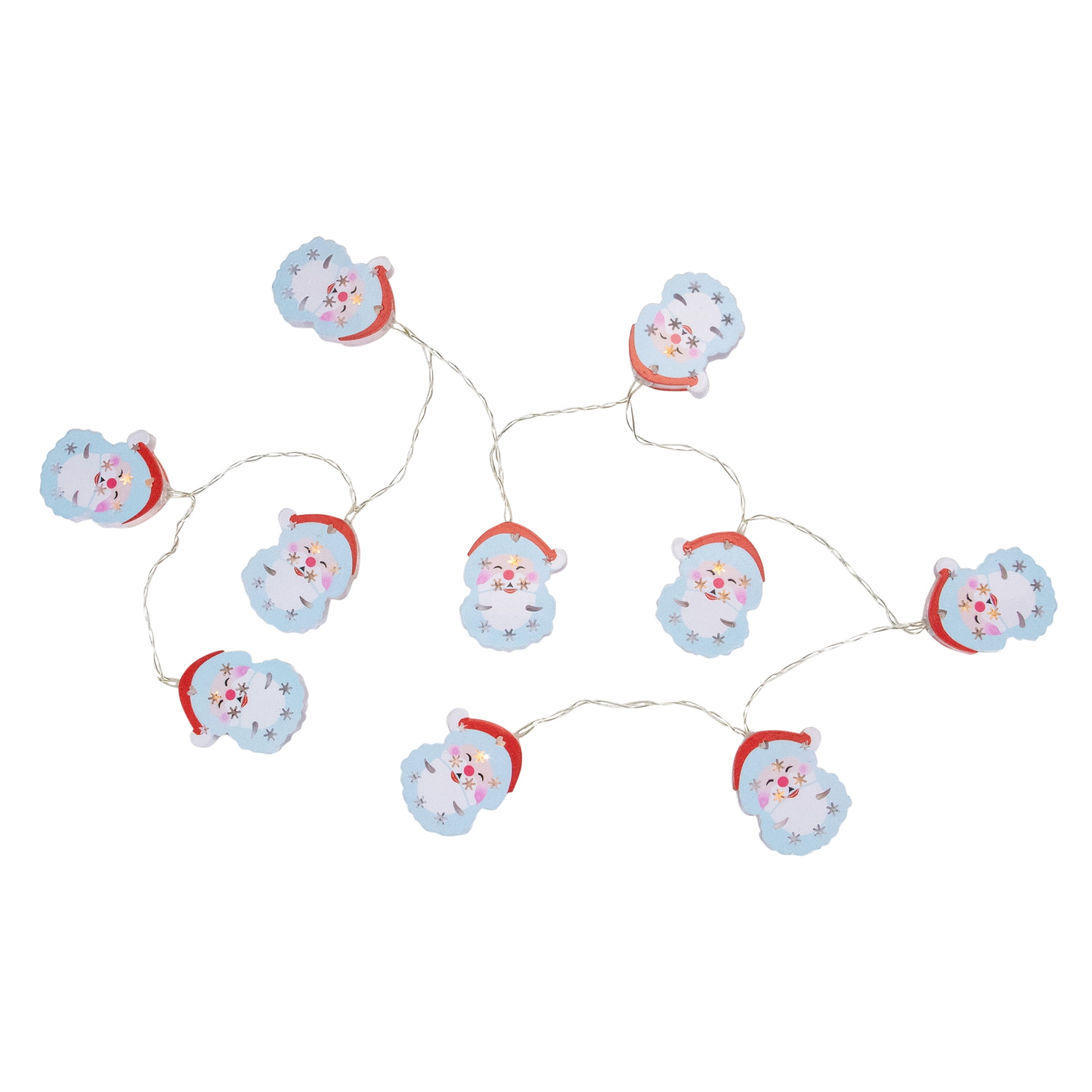 10-Count Warm White LED Metal Santa Face Christmas Fairy Lights 4' Copper Wire
