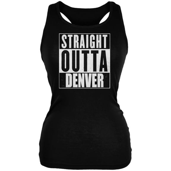 Straight Outta Denver Black Juniors Soft Tank Top - 2X-Large