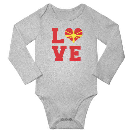 

Love Macedonia Heart Flag Baby Long Slevve Bodysuits (Gray 6-12 Months)