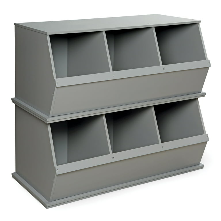 Three Bin Stackable Storage Cubby - Woodgrain/Gray - Badger Basket