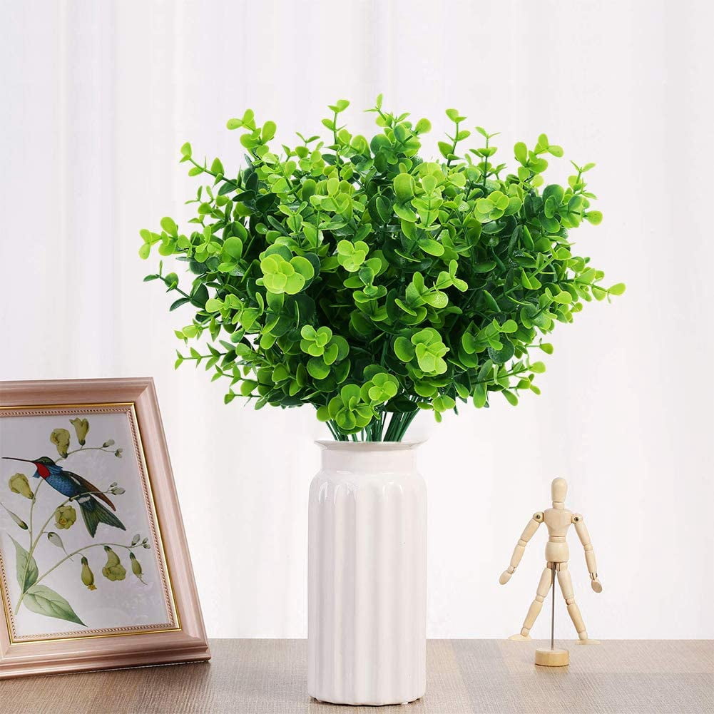 Artificial Boxwood Stems Fake Plant 6 Large Pieces, Faux Farmhouse Greenery Shrubs to Brighten up Your Wedding Home Kitchen Garden Patio Yard Indoor Outdoor Decor