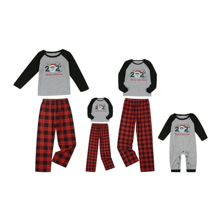 

Family Matching Nightwear Set Parent-Children Letter Print O-Neck Long Sleeve Tops+ Plaid Pajamas Trousers