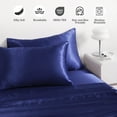 thumbnail image 2 of Luxury Satin Full Sheet Set, Navy Blue 4-Piece, Silky Deep Pocket Fitted Sheet for Hair and Skin, 2 of 8
