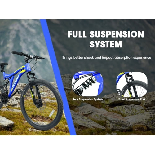 HTW 26" Mountain Bike – 21-Speed Full Suspension, Disc Brakes, Alloy Rims, All-Terrain for Adults Men & Women