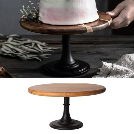 

Rustic Cake Stand with Black Matt Base Round Cupcake Holder Wedding Birthday Party Pedestal Display Plate 29cm
