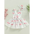 thumbnail image 3 of Baby Girl Easter Outfit Sleeveless Bunny Romper Dress Lace Trim Ruffle Skirt Hem Rabbit Bodysuits with Headwear Set, 3 of 7