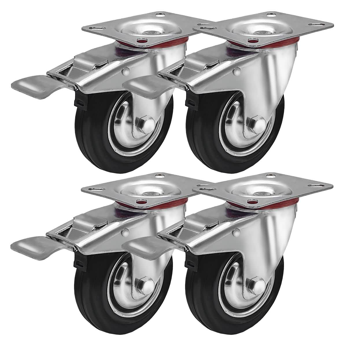 4pcs Heavy Duty Swivel Casters with Lock Brakes 5" Wheels 350 lbs For Furniture 
