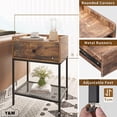 thumbnail image 5 of Y&M Nightstand Set of 2, 2-Tier Side Table with Drawer, Modern Bedside Table Night Stand Storage Shelf for Small Spaces, Bedroom, Living Room, Accent Table with Metal Frame - Rustic Brown and Black, 5 of 6